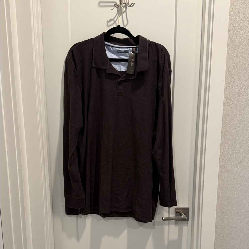Tasso Elba Dark Brown Long Sleeve Polo Shirt